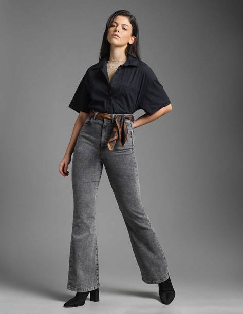 Women Boot-Leg High Rise Grey Jeans