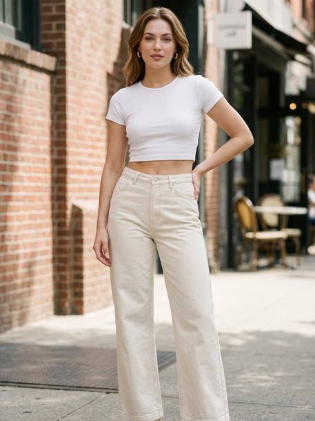 Women Relaxed Fit High Rise White Jeans
