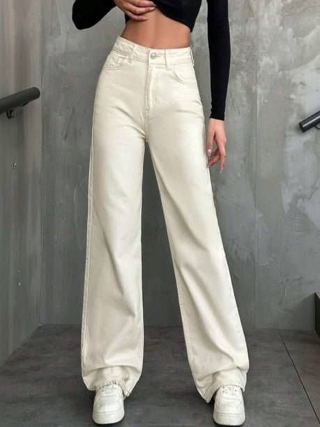 Women Wide Leg High Rise White Jeans