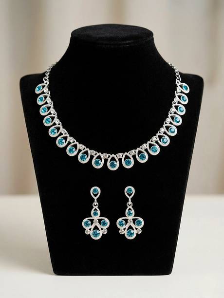 Alloy Rhodium,  Silver, Blue Jewel Set