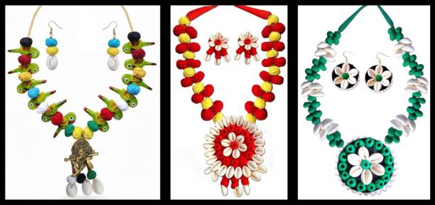 Sanj Fabric, Terracotta, Paper Multicolor, Multicolor Jewellery Set