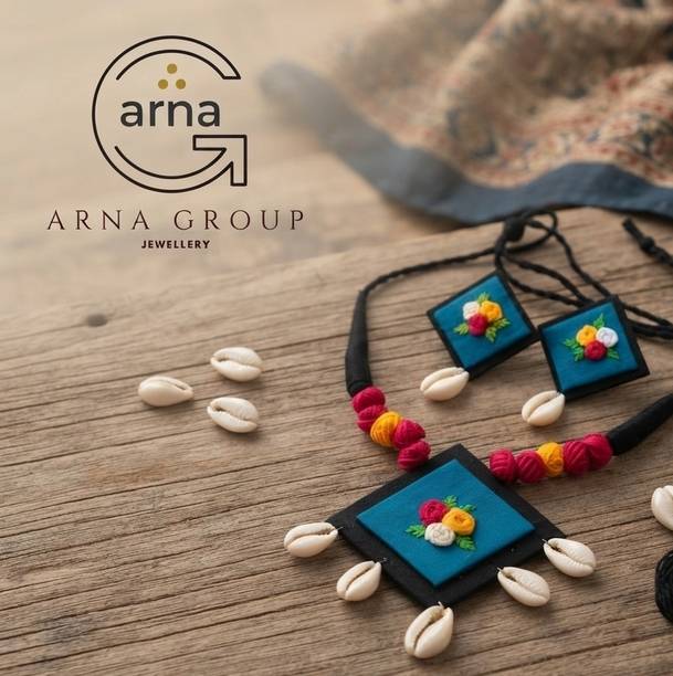 Arna Group Fabric, Dori, Paper Black, Blue Jewellery Set