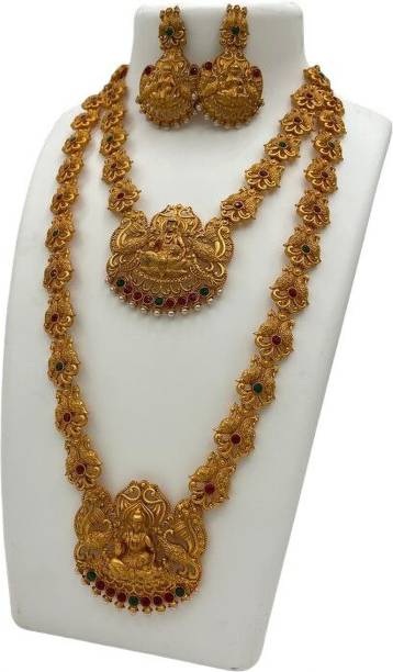 Karishma Kreations Alloy Gold-plated Red, Green Jewellery Set