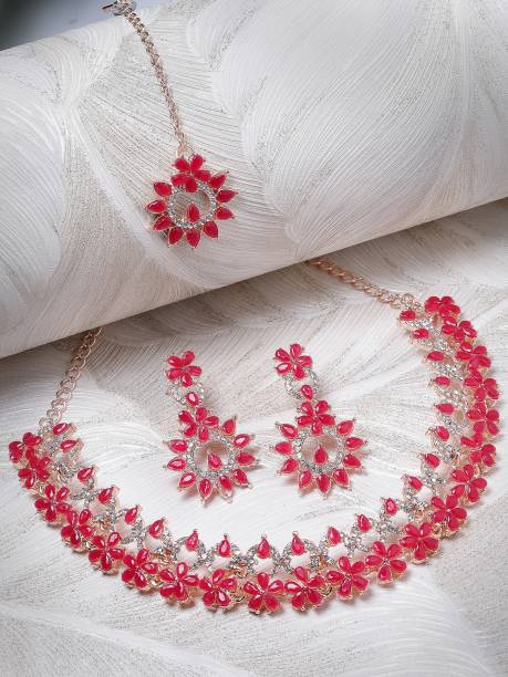 Sukkhi Alloy Gold-plated Pink Jewellery Set
