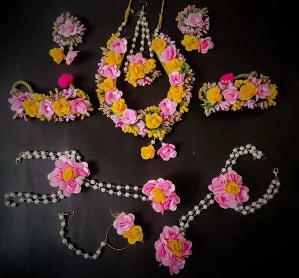 ringzinnie Fabric, Paper Pink, Yellow Jewellery Set