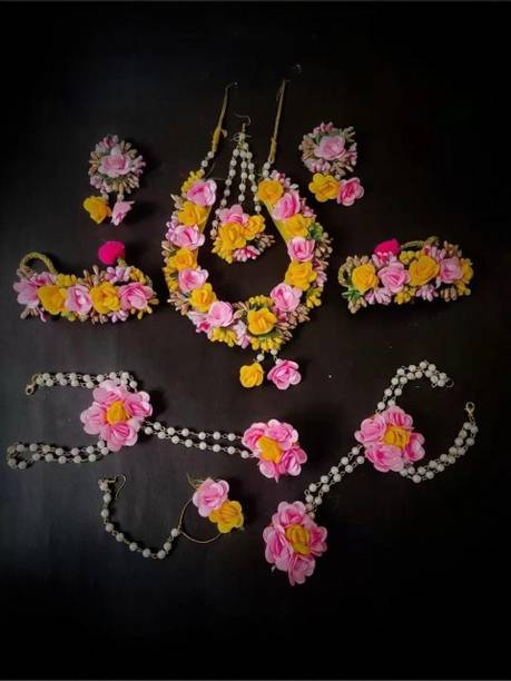 ringzinnie Fabric, Paper Pink, Yellow Jewellery Set