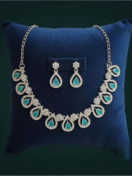 saral art Alloy Rhodium, Silver Blue, Silver Jewel Set