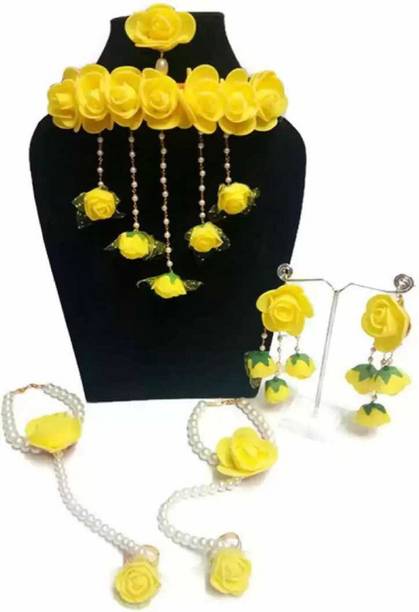 pasu fashion Fabric, Paper Yellow, White Jewellery Set