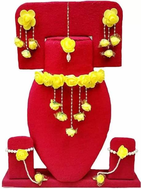 pasu fashion Fabric, Paper Yellow, White Jewellery Set