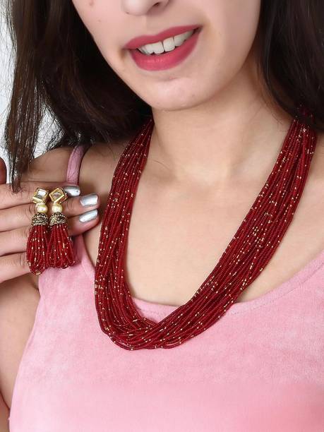 Alloy Gold-plated Maroon Jewel Set