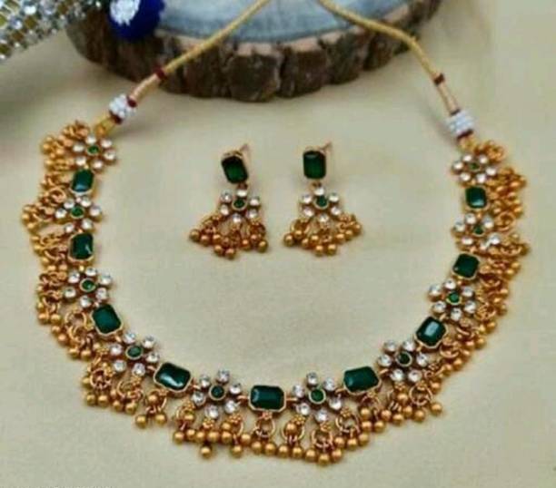 Alloy Gold-plated Green Jewel Set