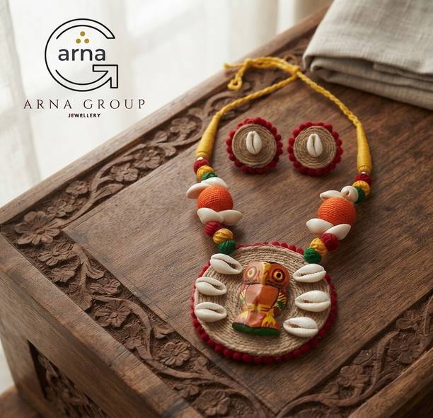 Arna Group Wood, Dori, Jute, Paper Green, Black, Red Jewellery Set