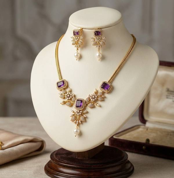 Brass Gold-plated Purple Jewel Set