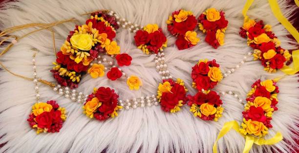 Paladiya Krafts Fabric, Paper Red, Yellow Jewellery Set