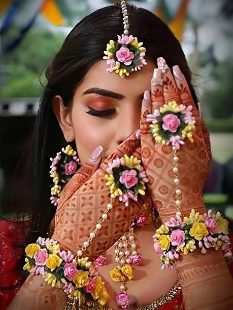 UVX fashion & tech Fabric, Mother of Pearl, Paper Yellow, Pink Jewellery Set