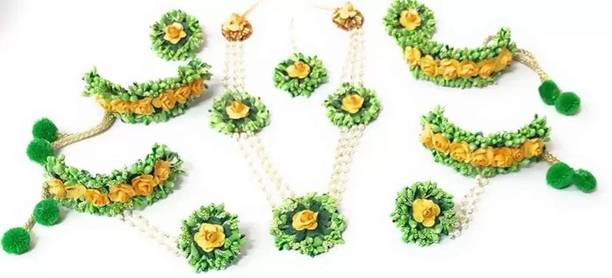 Paladiya Krafts Fabric, Paper Yellow, Green Jewellery Set