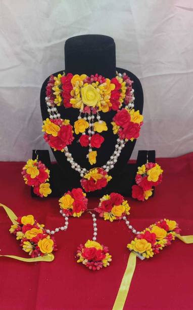 AgarwalFashion Fabric, Paper Red, Yellow Jewellery Set