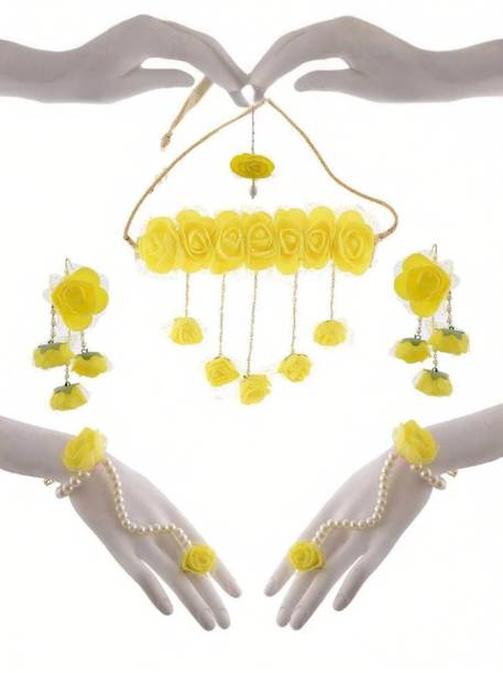 style revolver Fabric, Plastic, Paper Yellow Jewellery Set