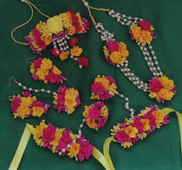 Paladiya Krafts Fabric, Paper Red, Yellow, White Jewellery Set