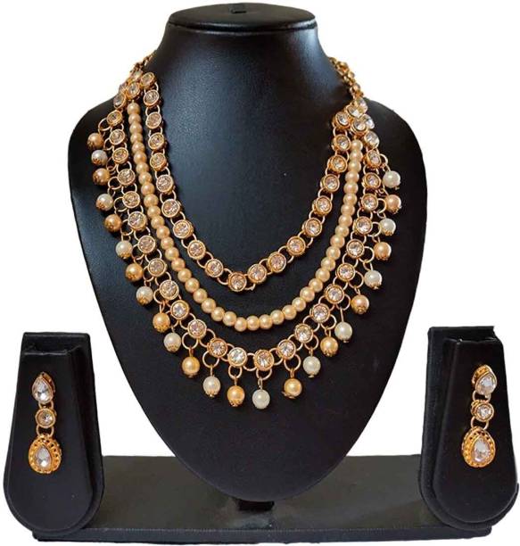 STYLISH DUDE Mother of Pearl, Alloy Gold-plated Gold, White Jewellery Set