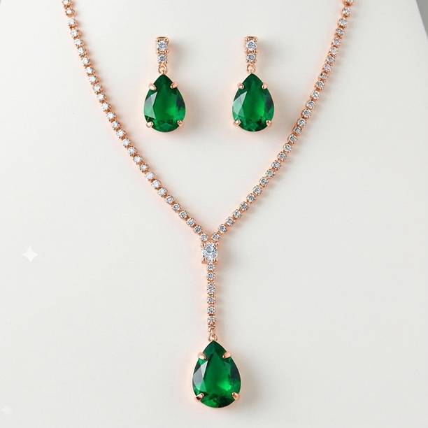 Stainless Steel Gold-plated Green Jewel Set