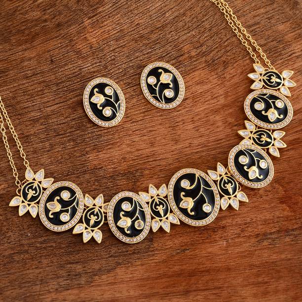 Brass Gold-plated Gold, Black Jewel Set