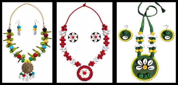 Sanj Fabric, Terracotta, Paper Multicolor, Multicolor Jewellery Set