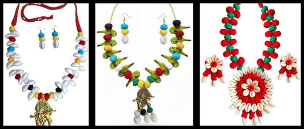 Sanj Fabric, Terracotta, Paper Multicolor, Red, White Jewellery Set