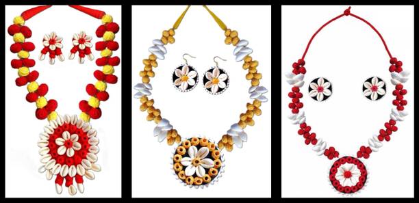Sanj Fabric, Terracotta, Paper Red, White, Multicolor Jewellery Set