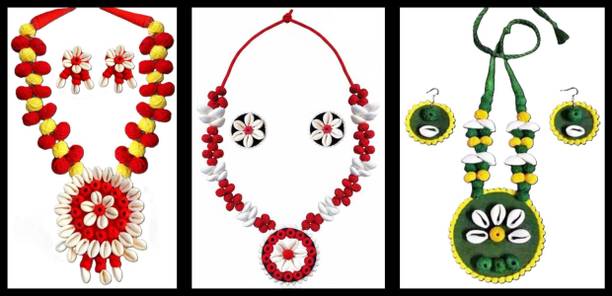 Sanj Fabric, Terracotta, Paper Red, White, Multicolor Jewellery Set