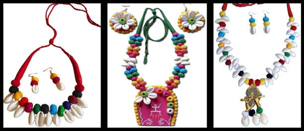 Sanj Fabric, Terracotta, Paper Multicolor, Multicolor Jewellery Set