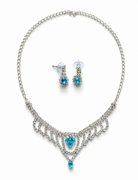 Metal Silver Blue Jewel Set