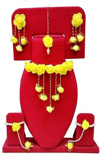 Rozec Fabric, Plastic, Paper Yellow, White Jewellery Set