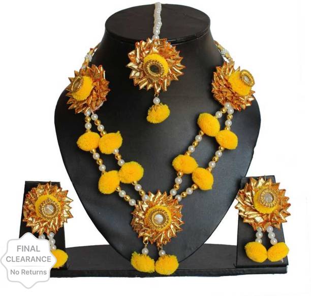 style revolver Fabric, Plastic, Paper Yellow, White Jewellery Set