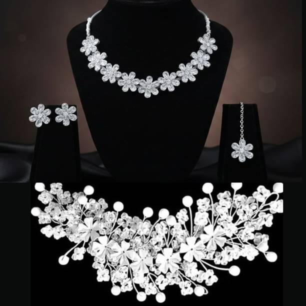 Alloy Silver White Jewel Set