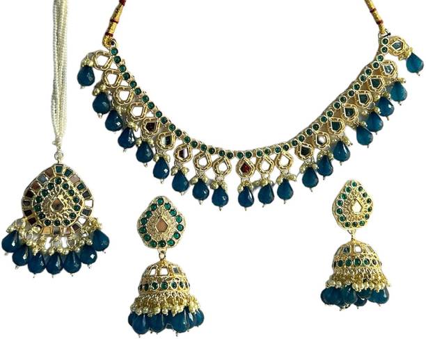 Antiquejewellry Crystal Blue, Gold Jewellery Set