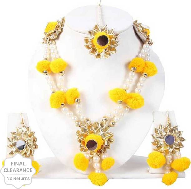 Ratson Fabric, Plastic, Paper Yellow, Gold Jewellery Set