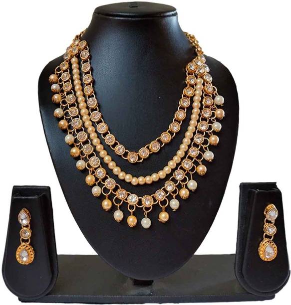 ANRA JEWEL Mother of Pearl, Alloy Gold-plated Gold, White Jewellery Set