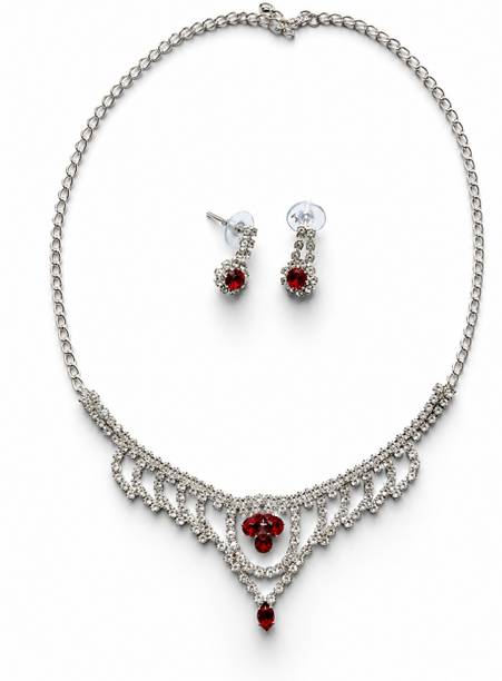 Metal Silver Red Jewel Set