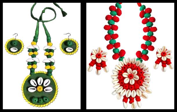 Sanj Fabric, Terracotta, Paper Multicolor, Red, White Jewellery Set
