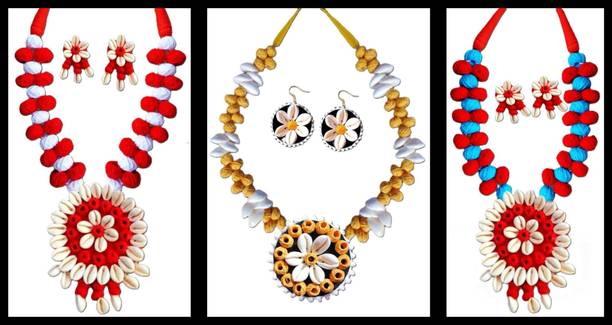 Sanj Fabric, Terracotta, Paper Red, White, Red, White Jewellery Set