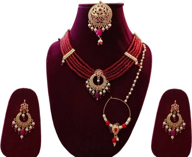 flying beads Brass Gold-plated Maroon Jewellery Set