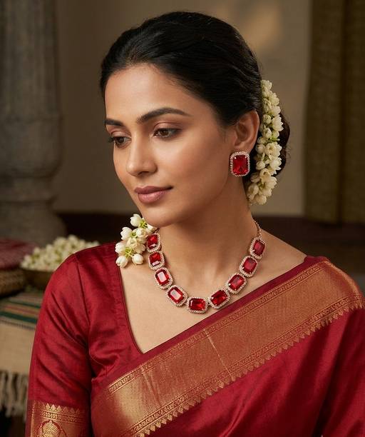 Stone Gold-plated Red Jewel Set