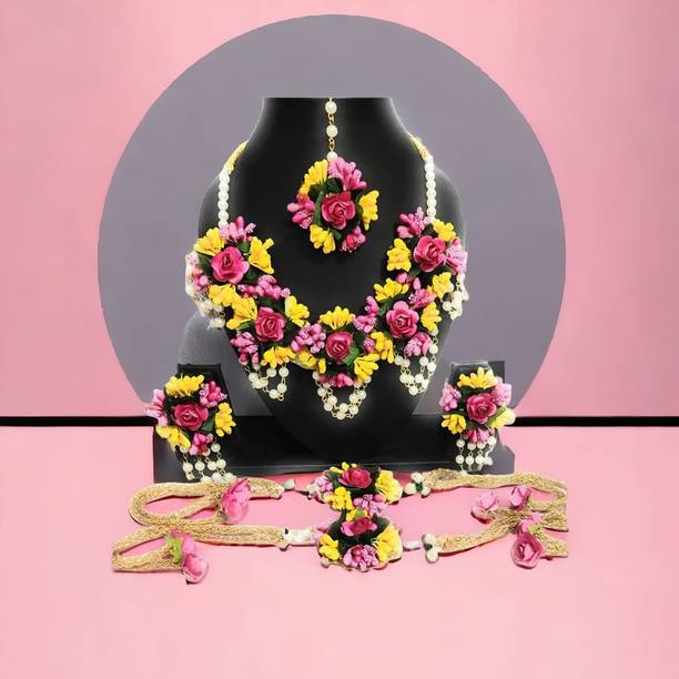 UVX fashion & tech Fabric, Mother of Pearl, Paper Yellow, Pink Jewellery Set