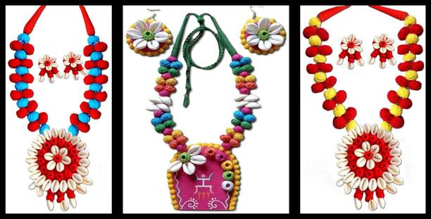 Sanj Fabric, Terracotta, Paper Red, White, Red, White Jewellery Set