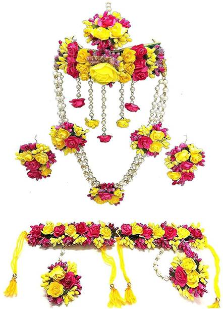 Agarwal Fashion Fabric, Plastic, Paper Yellow, Pink Jewellery Set