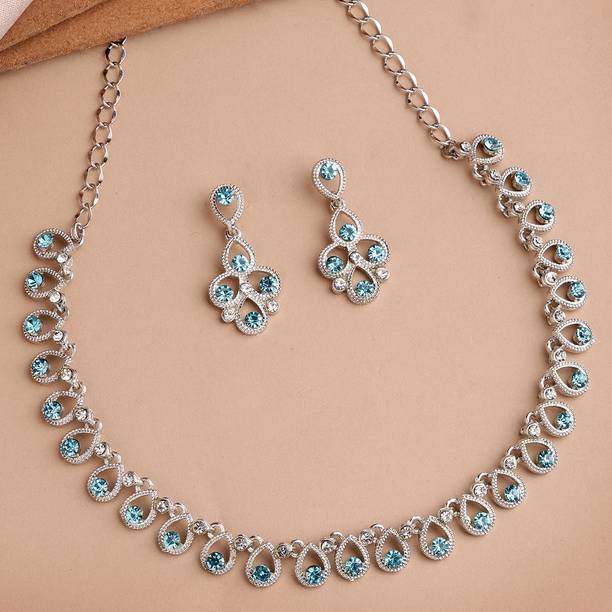 Alloy Rhodium Blue, Silver Jewel Set