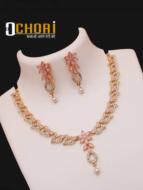 Brass Gold-plated Pink Jewel Set
