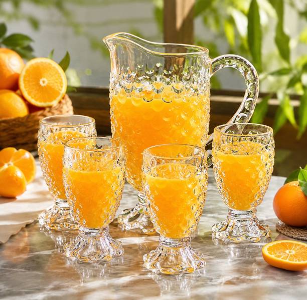 Red-Rubby Pineapple Design | 1 Glass Pitcher (2L) + 4 Glasses (280ML ) Jug Glass Set