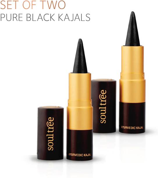 SoulTree Ayurvedic Kajal | Black Shade | Soothe, Cool & Nourish Eyes | Set of 2